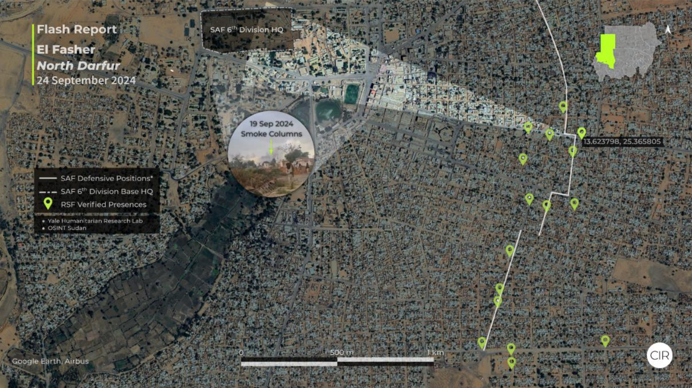 graphic showing verified presences of RSF in El Fasher